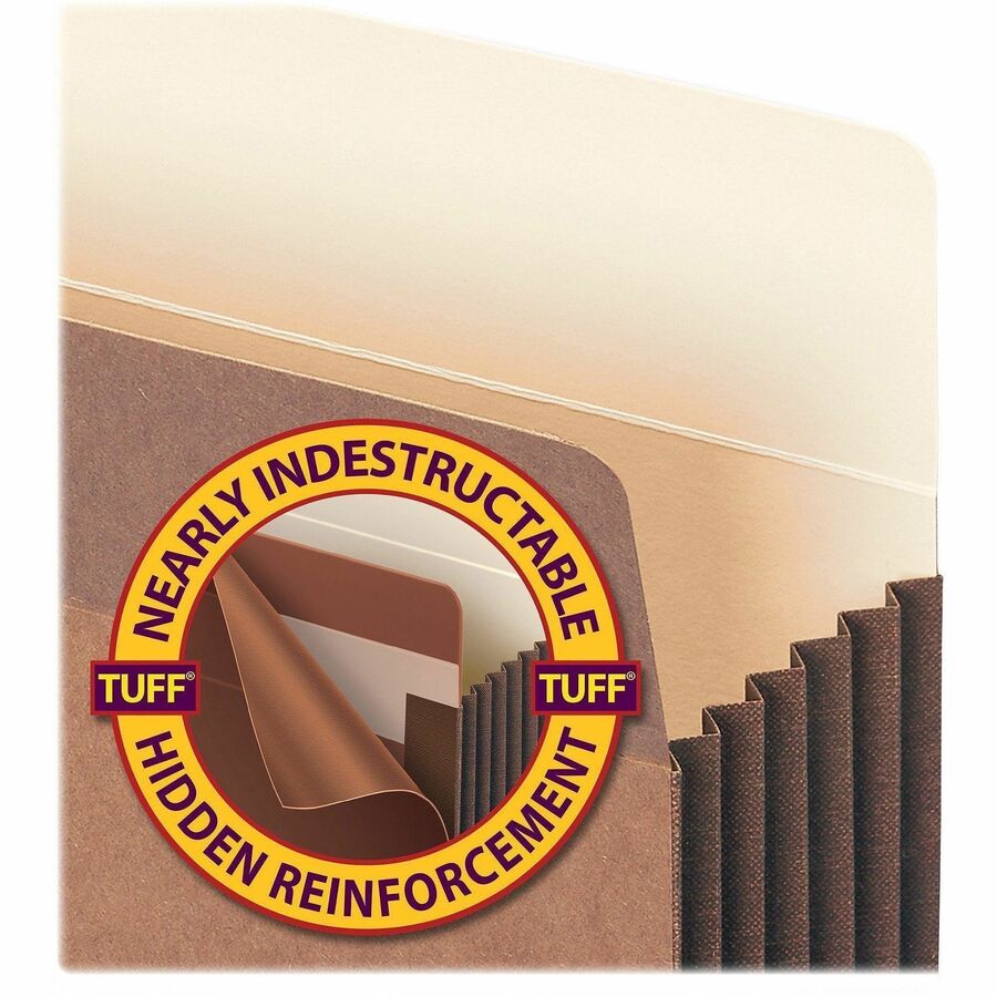 Smead TUFF Straight Tab Cut Legal Recycled File Pocket - 8 1/2" x 14" - 5 1/4" Expansion - Redrope - Reinforced, Heavyweight Cover, Tear Resistant - 30% Recycled - 10 / Box