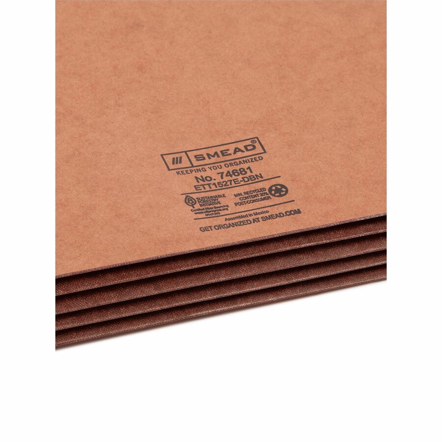Smead Straight Tab Cut Legal Recycled File Pocket - 8 1/2" x 14" - 3 1/2" Expansion - 1 Pocket(s) - End Tab Location - Top Tab Position - 2 Plys - Dark Brown - 30% Recycled - 10 / Box
