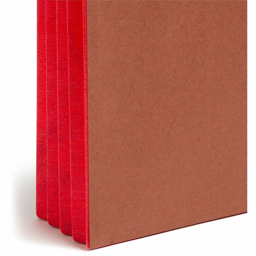 Smead TUFF Pocket Straight Tab Cut Legal Recycled File Pocket - 8 1/2" x 14" - 3 1/2" Expansion - 1 Pocket(s) - End Tab Location - Top Tab Position - 12.5 pt. - 2 Plys - Redrope - Red - Tear Resistant - 30% Recycled - 10 / Box