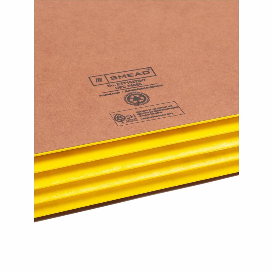 Smead TUFF Pocket Straight Tab Cut Legal Recycled File Pocket - 8 1/2" x 14" - 3 1/2" Expansion - 1 Pocket(s) - Top Tab Location - 12.5 pt. - 2 Plys - Redrope - Yellow - Tear Resistant - 30% Recycled - 1 / Pack