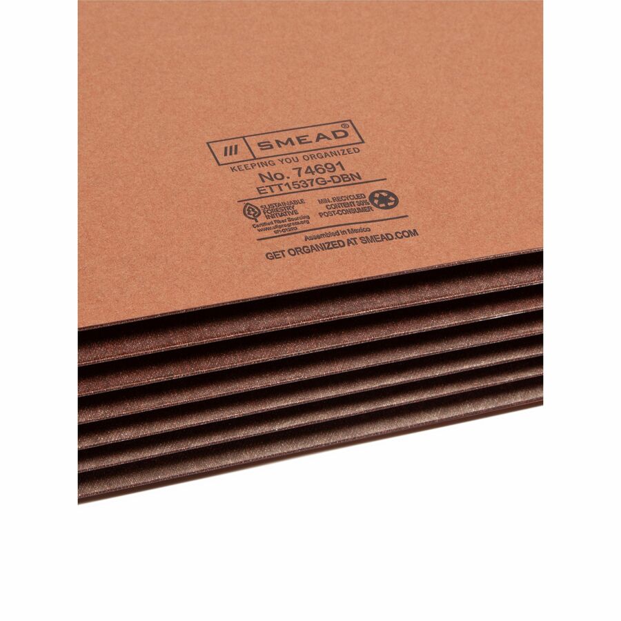 Smead Straight Tab Cut Legal Recycled File Pocket - 8 1/2" x 14" - 5 1/4" Expansion - End Tab Location - 12.5 pt. - 2 Plys - Dark Brown - Embossed - 30% Recycled - 10 / Box