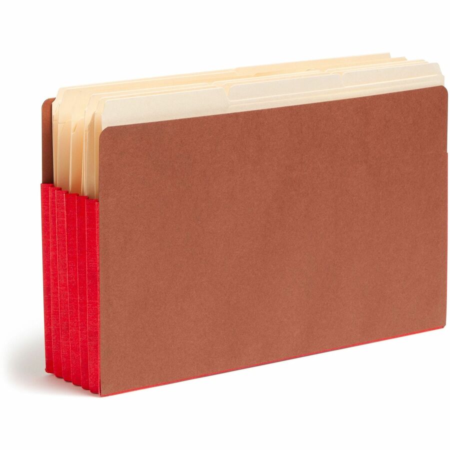 Smead TUFF Pocket Straight Tab Cut Legal Recycled File Pocket - 8 1/2" x 14" - 5 1/4" Expansion - 12.5 pt. - 2 Plys - Tyvek, Redrope - Red - Embossed - 30% Recycled - 10 / Box
