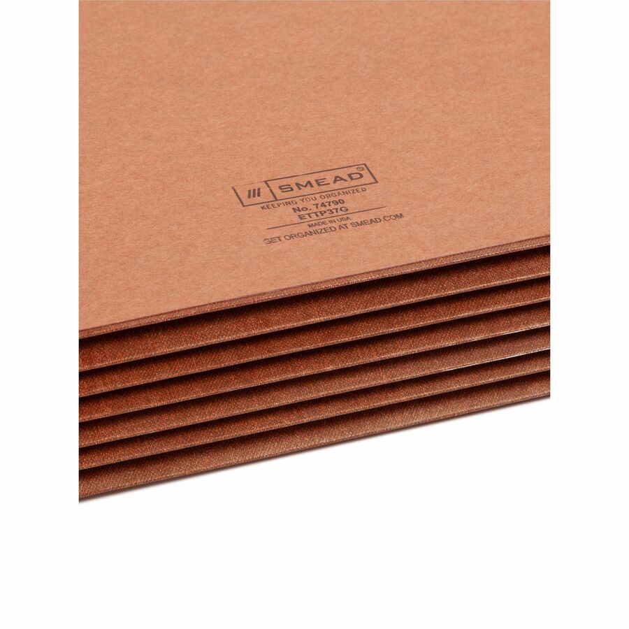 Smead TUFF Straight Tab Cut Legal Recycled File Pocket - 8 1/2" x 14" - 5 1/4" Expansion - 2 Plys - Redrope - Rip Resistant, Tear Resistant, Reinforced Tab, Heavyweight Cover - 30% Recycled - 10 / Box