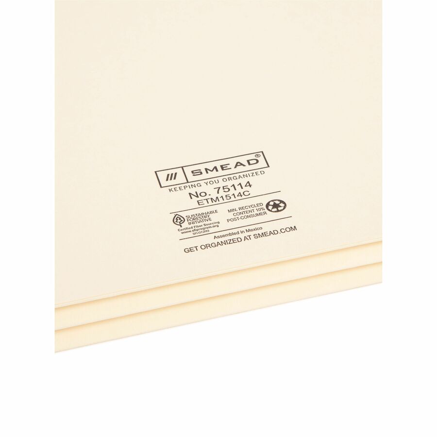 Smead Straight Tab Cut Letter Recycled File Pocket - 8 1/2" x 11" - 1 3/4" Expansion - 2 Plys - Manila - Embossed - 10% Recycled - 25 / Box