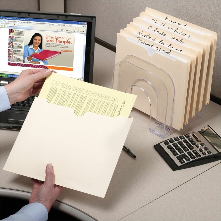 Smead Straight Tab Cut Letter Recycled File Jacket - 8 1/2" x 11" - 11 pt. - 2 Plys - Manila - Reinforced, Slip Resistant - 10% Recycled - 100 / Box