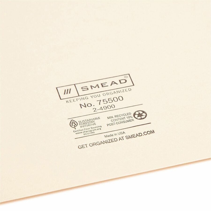 Smead Straight Tab Cut Letter Recycled File Jacket - 8 1/2" x 11" - 11 pt. - 2 Plys - Manila - Reinforced, Slip Resistant - 10% Recycled - 100 / Box