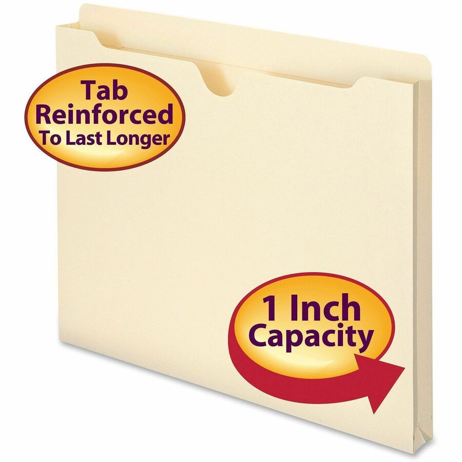 Smead Straight Tab Cut Letter Recycled File Jacket - 8 1/2" x 11" - 1" Expansion - 11 pt. - 2 Plys - Manila - Reinforced, Slip Resistant - 10% Recycled - 50 / Box