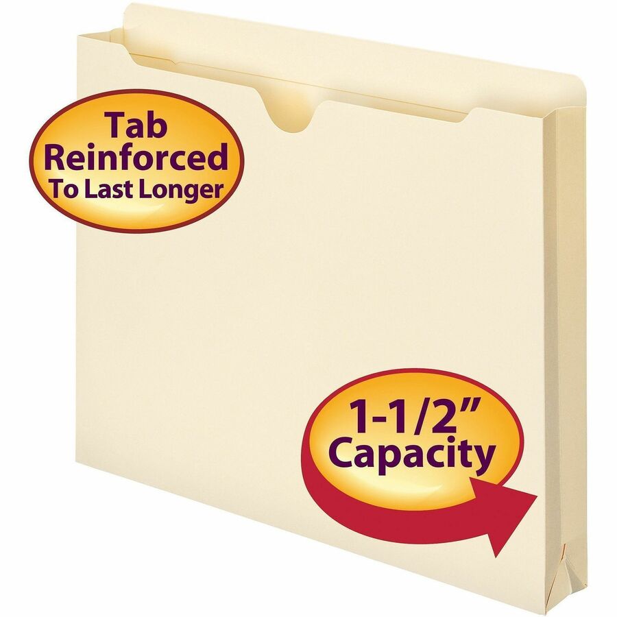 Smead Straight Tab Cut Letter Recycled File Jacket - 8 1/2" x 11" - 1 1/2" Expansion - 11 pt. - 2 Plys - Manila - Reinforced, Slip Resistant - 10% Recycled - 50 / Box