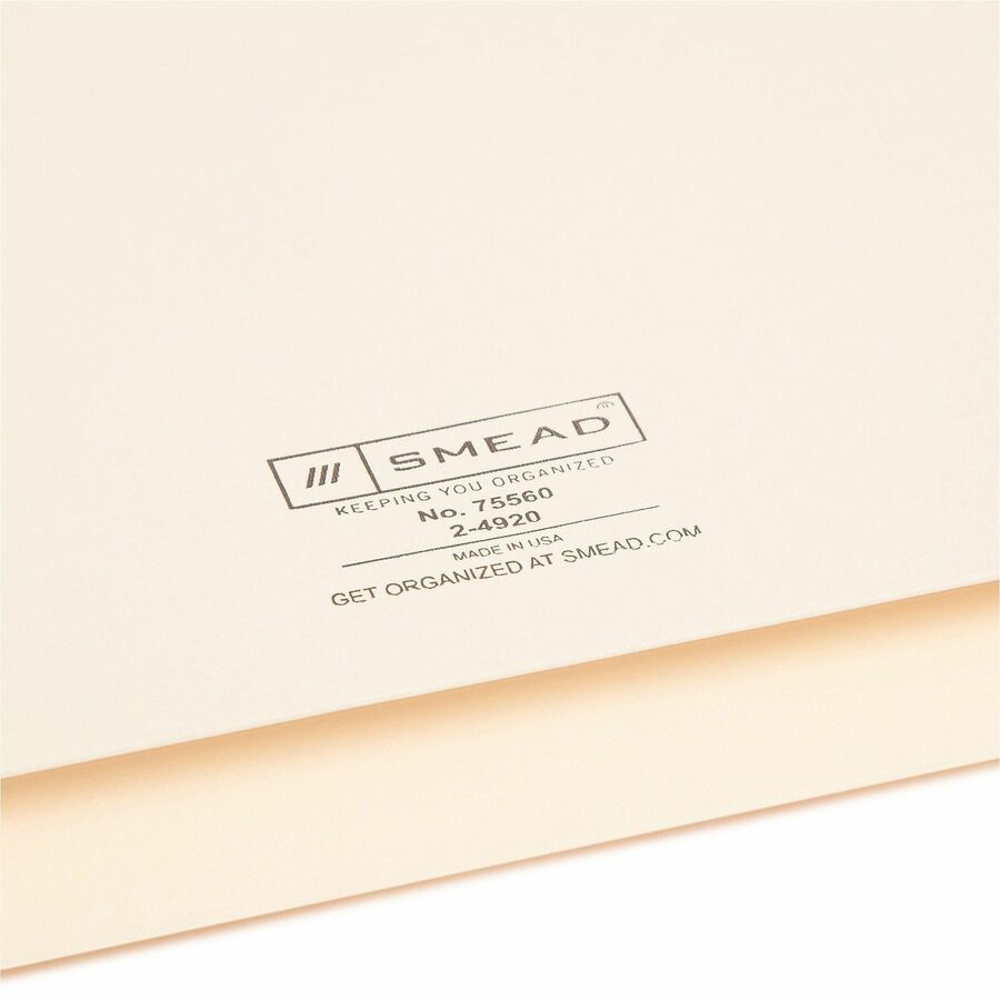 Smead Straight Tab Cut Letter Recycled File Jacket - 8 1/2" x 11" - 2" Expansion - 11 pt. - 2 Plys - Manila - Reinforced, Slip Resistant - 10% Recycled - 50 / Box