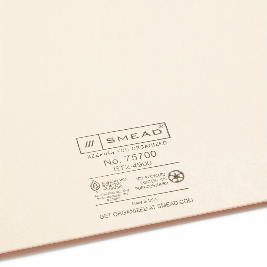 Smead Straight Tab Cut Letter Recycled File Jacket - 8 1/2" x 11" - 11 pt. - 2 Plys - Manila - 10% Recycled - 100 / Box