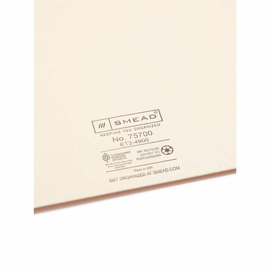 Smead Straight Tab Cut Letter Recycled File Jacket - 8 1/2" x 11" - 11 pt. - 2 Plys - Manila - 10% Recycled - 100 / Box