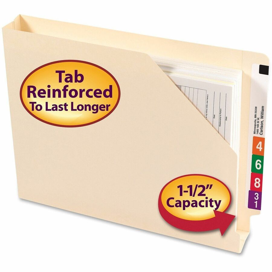 8 1/2" x 11" - 1 1/2" Expansion - 14 pt. - 2 Plys - Manila - 10% Recycled - 50 / Box