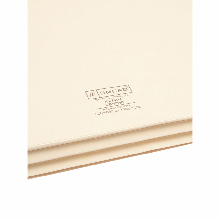 Smead Straight Tab Cut Legal Recycled File Pocket - 8 1/2" x 14" - 1 3/4" Expansion - 2 Plys - Manila - Embossed - 10% Recycled - 25 / Box