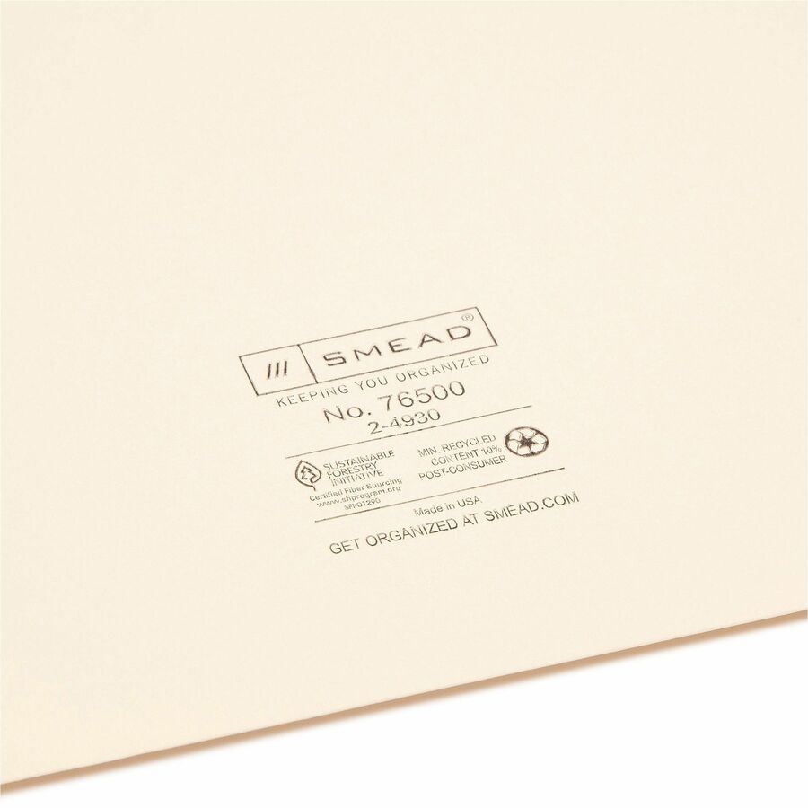 Smead Legal Recycled File Jacket - 8 1/2" x 14" - 11 pt. - 2 Plys - Manila - Reinforced, Slip Resistant - 10% Recycled - 100 / Box