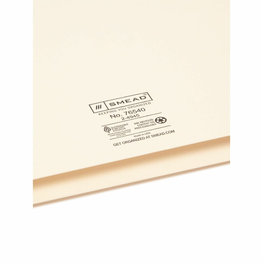 Smead Legal Recycled File Jacket - 8 1/2" x 14" - 1 1/2" Expansion - 11 pt. - 2 Plys - Manila - Reinforced, Slip Resistant - 10% Recycled - 50 / Box