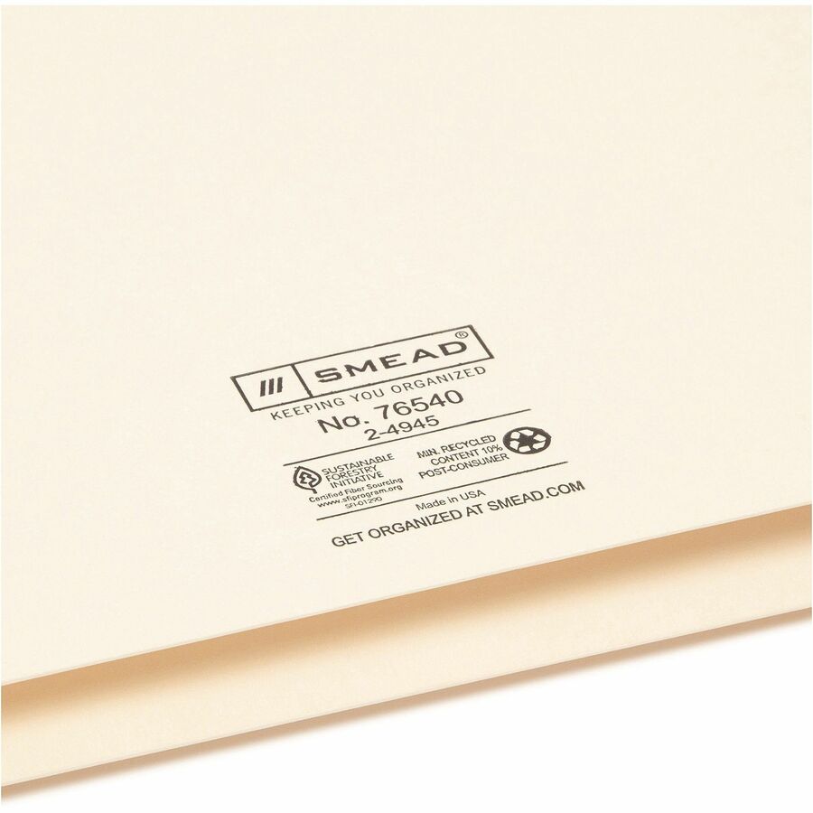 Smead Legal Recycled File Jacket - 8 1/2" x 14" - 1 1/2" Expansion - 11 pt. - 2 Plys - Manila - Reinforced, Slip Resistant - 10% Recycled - 50 / Box