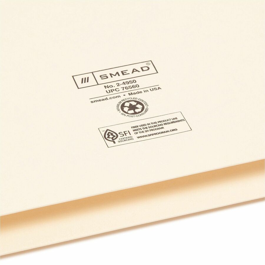 Smead Legal Recycled File Jacket - 8 1/2" x 14" - 2" Expansion - 11 pt. - 2 Plys - Manila - Reinforced, Slip Resistant - 10% Recycled - 50 / Box