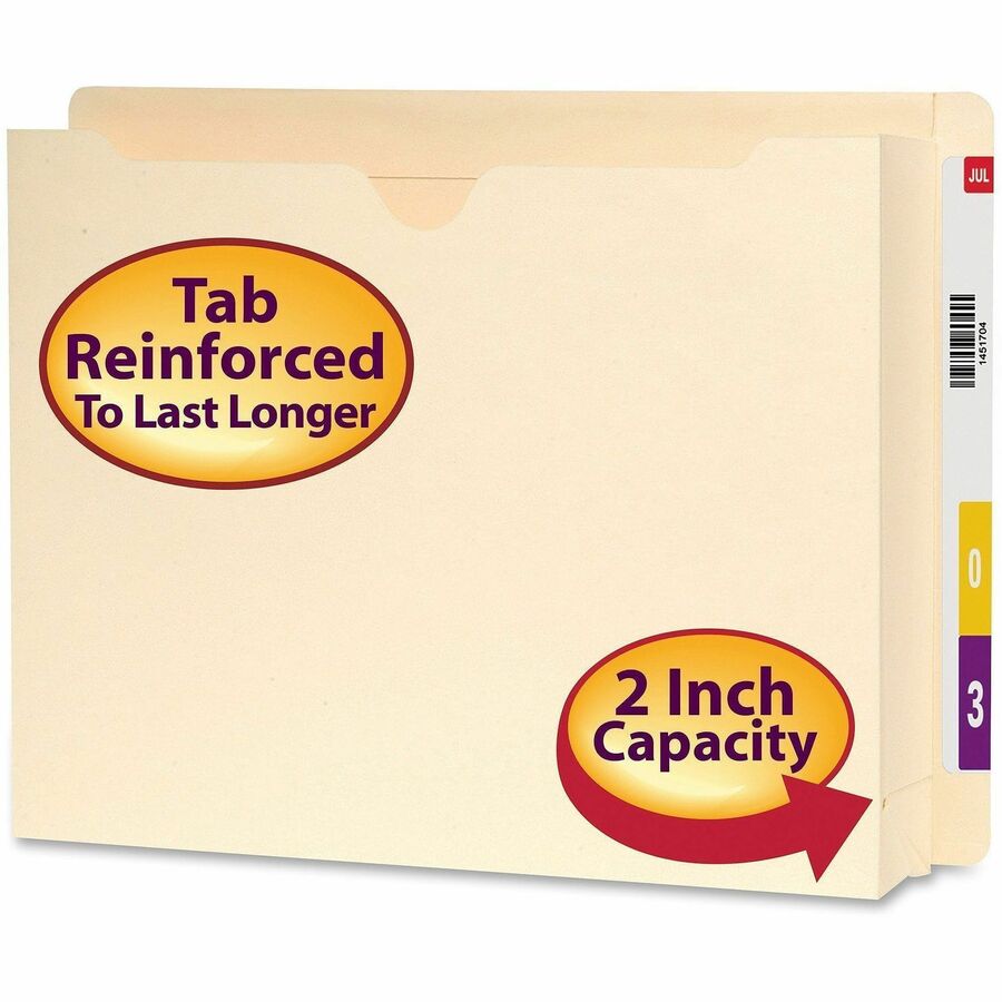 Smead Straight Tab Cut Letter Recycled File Jacket - 8 1/2" x 11" - 2" Expansion - 14 pt. - 2 Plys - Manila - Slip Resistant, Reinforced Tab - 10% Recycled - 25 / Box