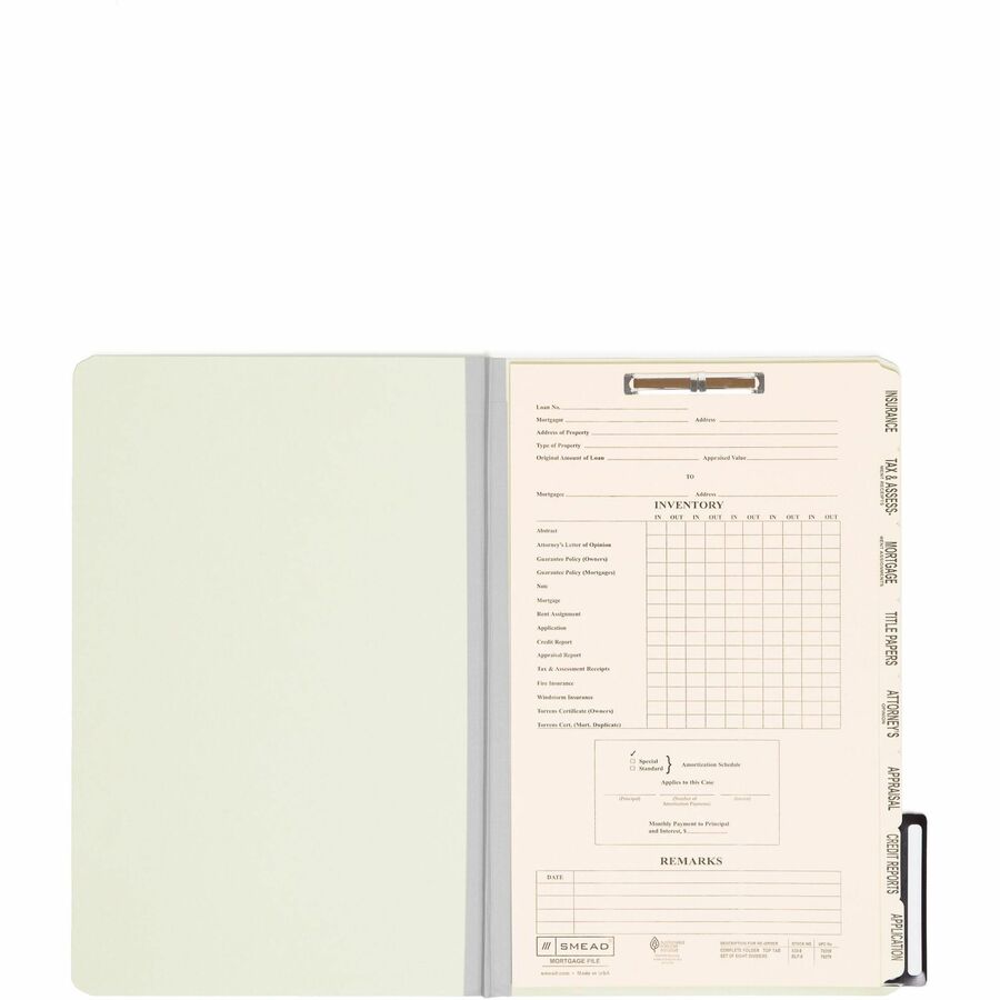 Smead 2/5 Tab Cut Legal Recycled Classification Folder, 8 1/2" x 14", 1" Expansion, 1 x 2K Fastener, 8 Dividers, 25 pt. Pressboard, Gray/Green, Preprinted, 100% Recycled, 10/Box