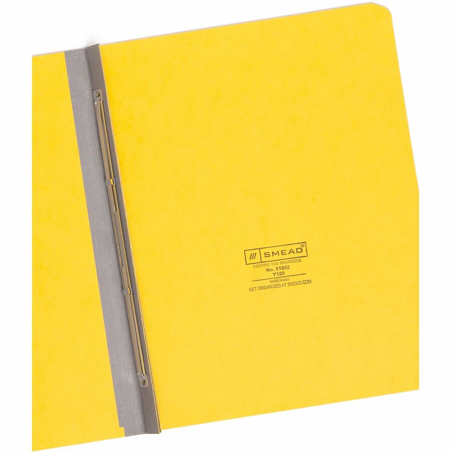 Smead Premium Pressboard Recycled Fastener Folder - 3" Folder Capacity - 8 1/2" x 11" - 3" Expansion - 1 Fastener(s) - 25 pt. - Pressboard - Yellow - Reinforced Hinge, Heavy Duty, Moisture Resistant, Stain Resistant - 100% Recycled - 1 Each