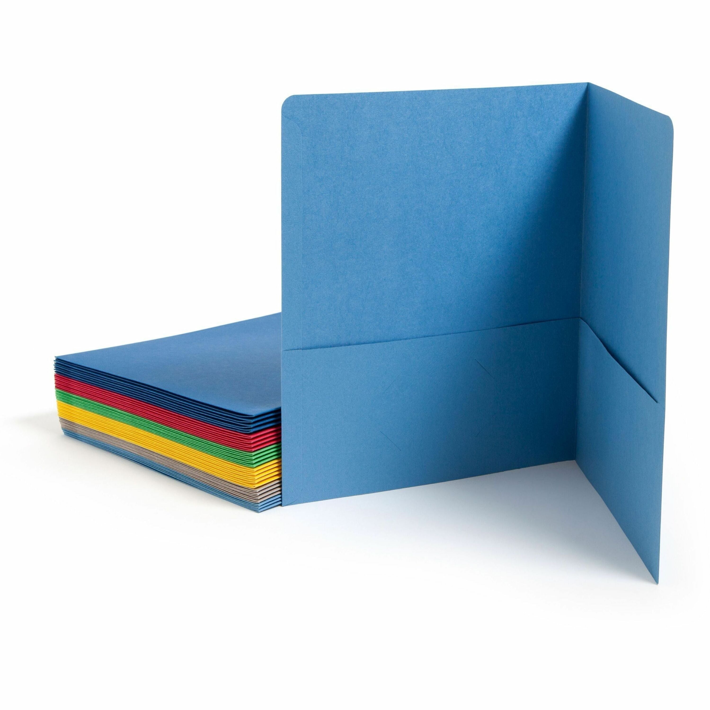 Smead Letter Recycled Pocket Folder - 8 1/2" x 11" - 2 Pocket(s) - 11 pt. - Leatherette - Blue, Dark Blue, Gray, Green, Red, Yellow - 10% Recycled - 25 / Box