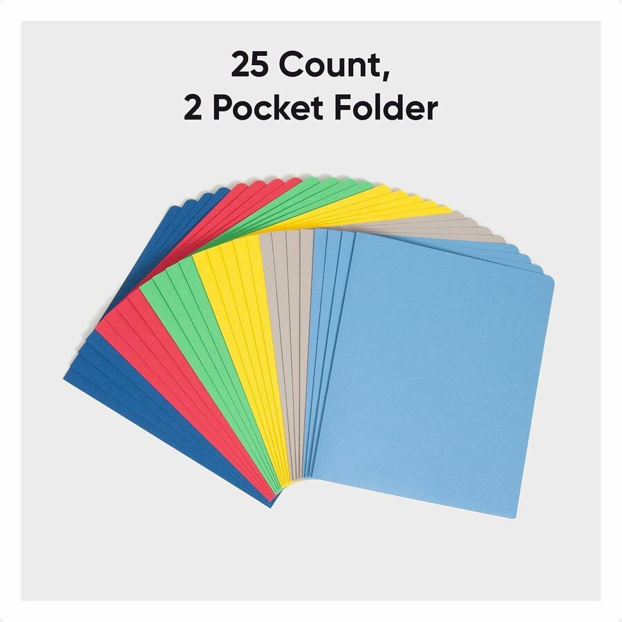 Smead Letter Recycled Pocket Folder - 8 1/2" x 11" - 2 Pocket(s) - 11 pt. - Leatherette - Blue, Dark Blue, Gray, Green, Red, Yellow - 10% Recycled - 25 / Box