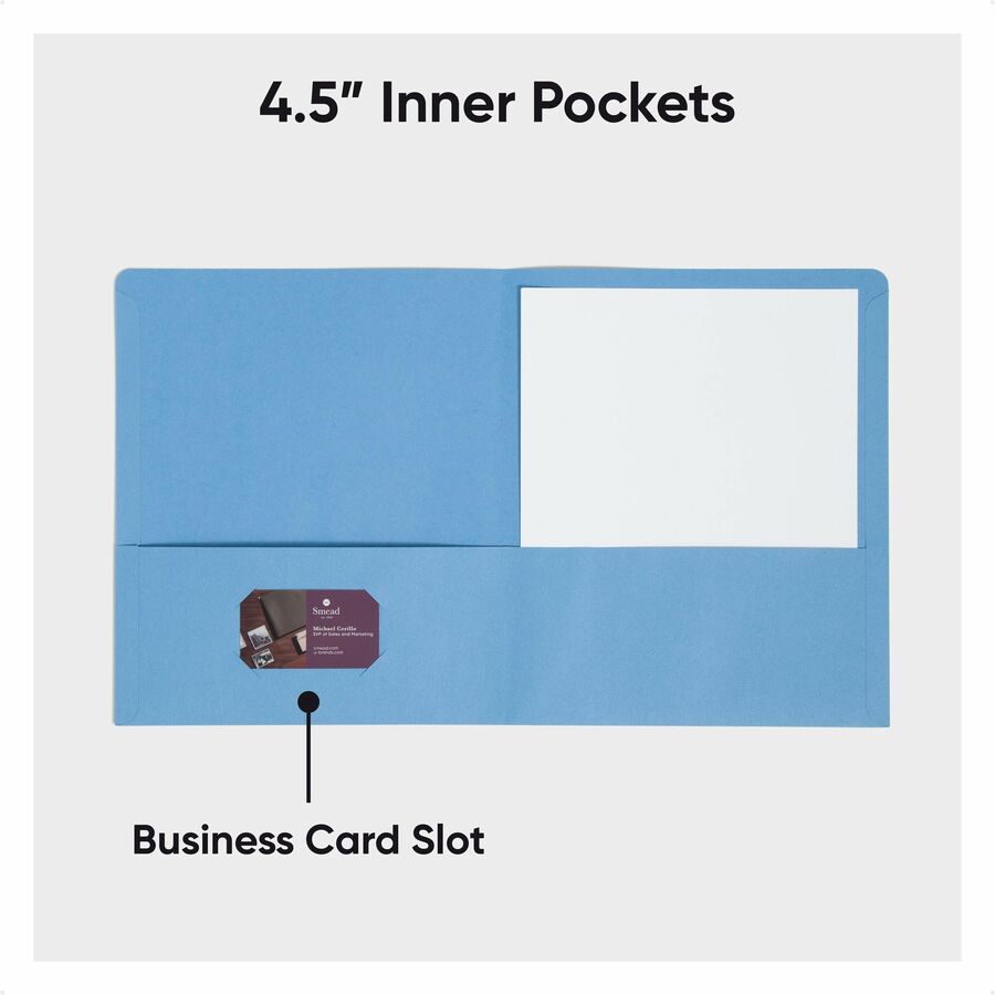 Smead Letter Recycled Pocket Folder - 8 1/2" x 11" - 2 Pocket(s) - 11 pt. - Leatherette - Blue, Dark Blue, Gray, Green, Red, Yellow - 10% Recycled - 25 / Box