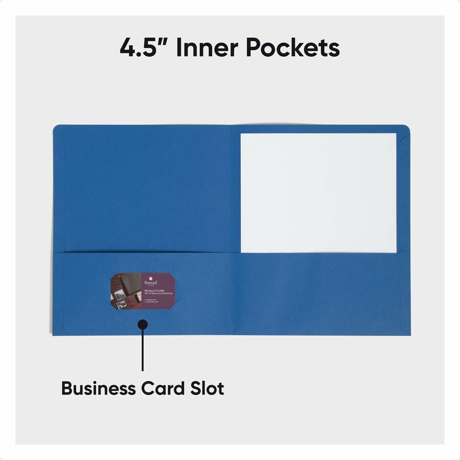 Smead Letter Recycled Pocket Folder - 8 1/2" x 11" - 100 Sheets Capacity - Folder - 2 Pocket(s) - 11 pt. - Leatherette - Dark Blue - 10% Recycled - 25 / Box