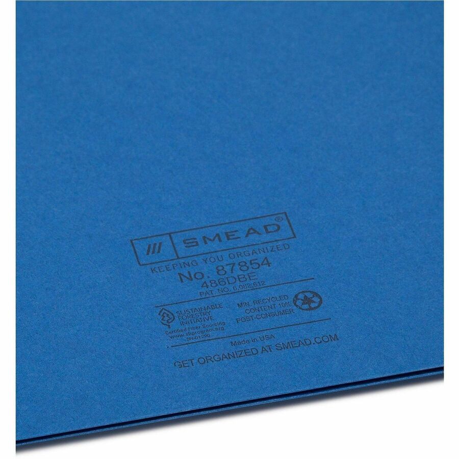 Smead Letter Recycled Pocket Folder - 8 1/2" x 11" - 100 Sheets Capacity - Folder - 2 Pocket(s) - 11 pt. - Leatherette - Dark Blue - 10% Recycled - 25 / Box