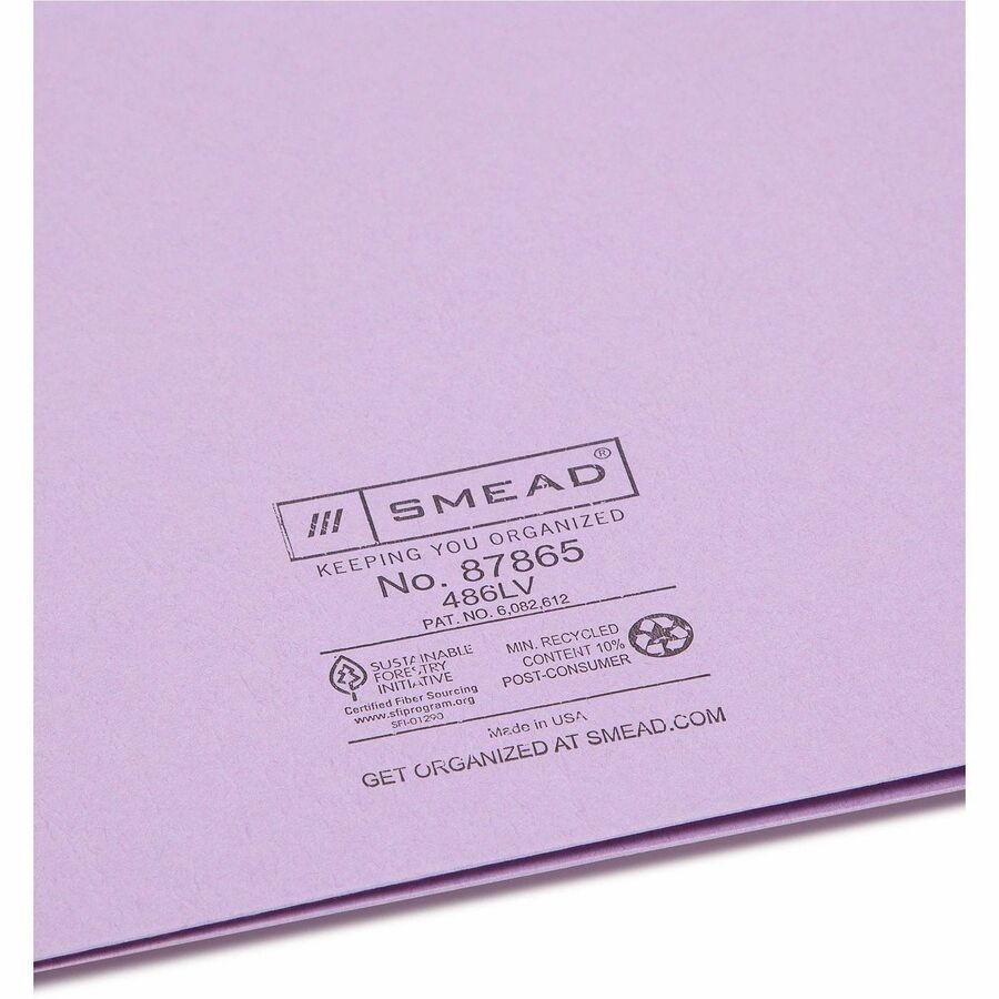 Smead Letter Recycled Pocket Folder - 1/2" Folder Capacity - 8 1/2" x 11" - 2 Pocket(s) - 11 pt. - Leatherette - Lavender - 10% Recycled - 25 / Box