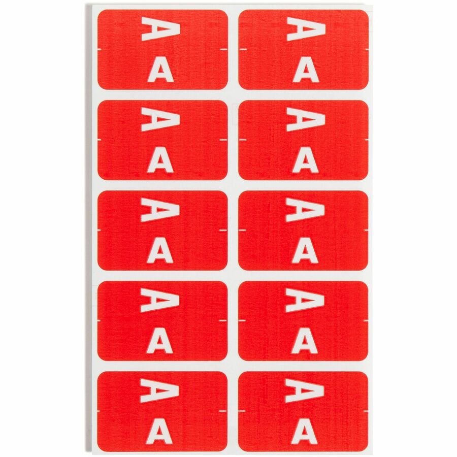 Smead AlphaZ ACCS Color-Coded Labels - A - x 1" Width x 1 5/8" Length - Red - Laminated - 10 / Sheet - 100 / Pack