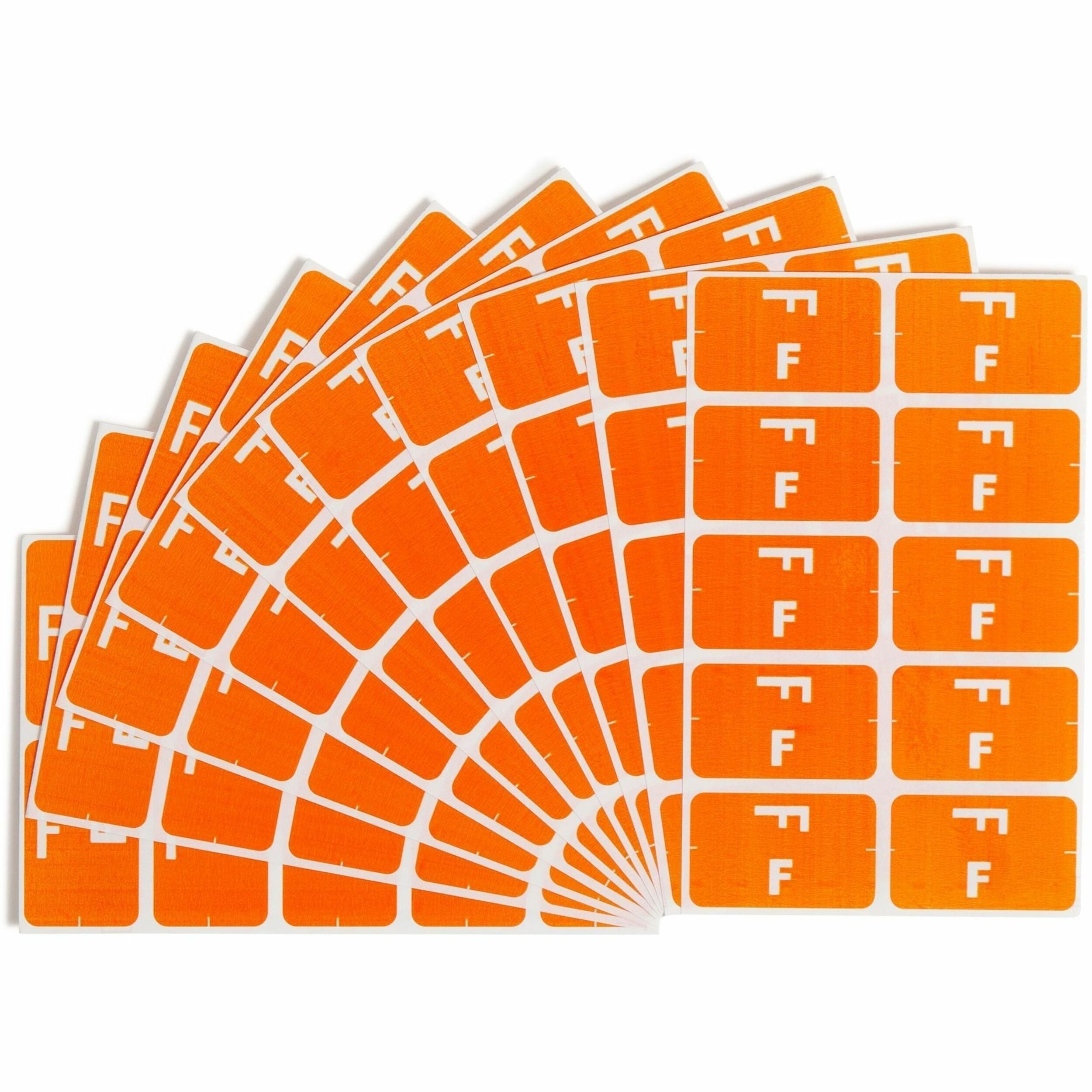 Smead AlphaZ ACCS Color-Coded Labels - F - x 1" Width x 1 5/8" Length - Orange - Laminated - 10 / Sheet - 1 Pack