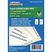 Tabbies Legal Index Divider Tabs - 10 Printed Tab(s) - Digit - 1-10 - 8.5" Divider Width x 11" Divider Length - Letter - 7 Hole Punched - White Paper Divider - Punched - 100 / Pack
