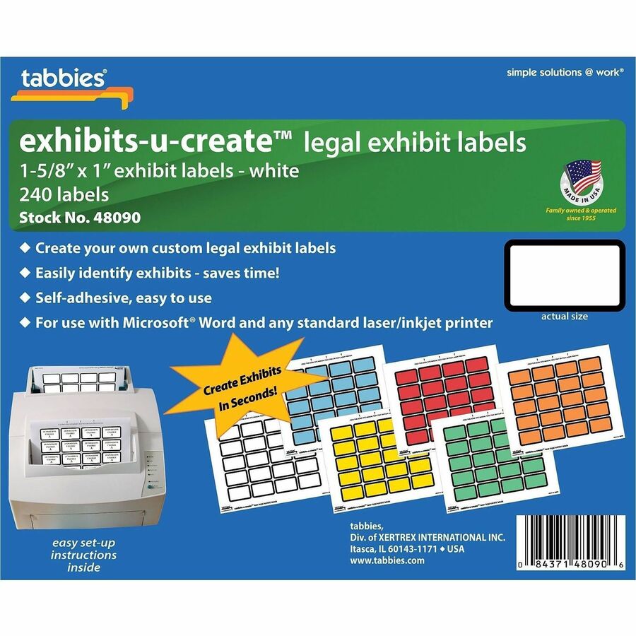 1 5/8" Width x 1" Length - Laser - White - 20 / Sheet - 240 / Pack