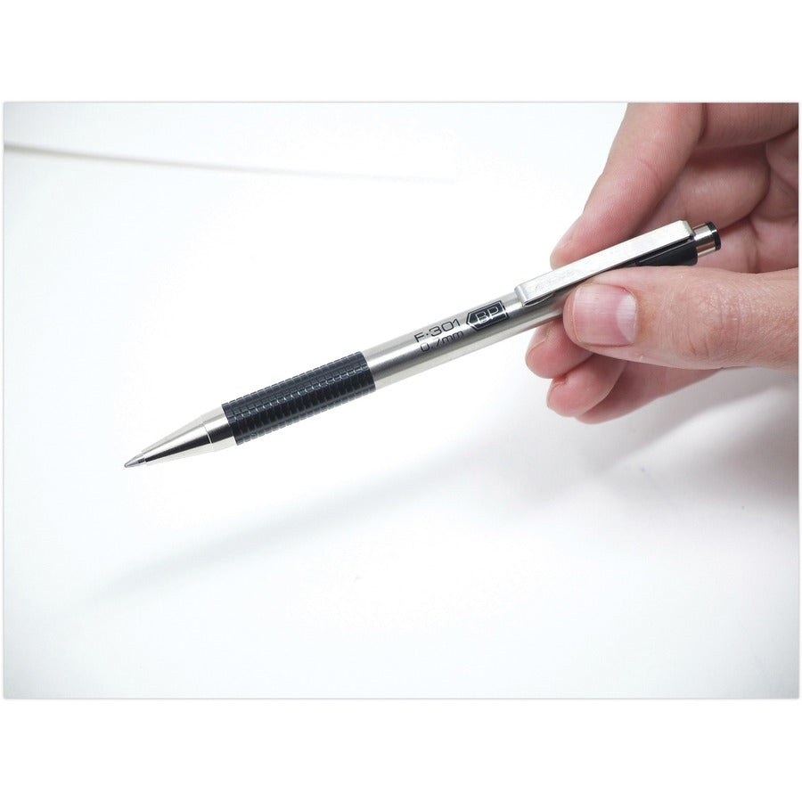 Zebra STEEL 3 Series F-301 Retractable Ballpoint Pen - 0.7 mm Fine Pen Point - Refillable - Retractable - Black Ink - Stainless Steel Stainless Steel Barrel - 1 Dozen