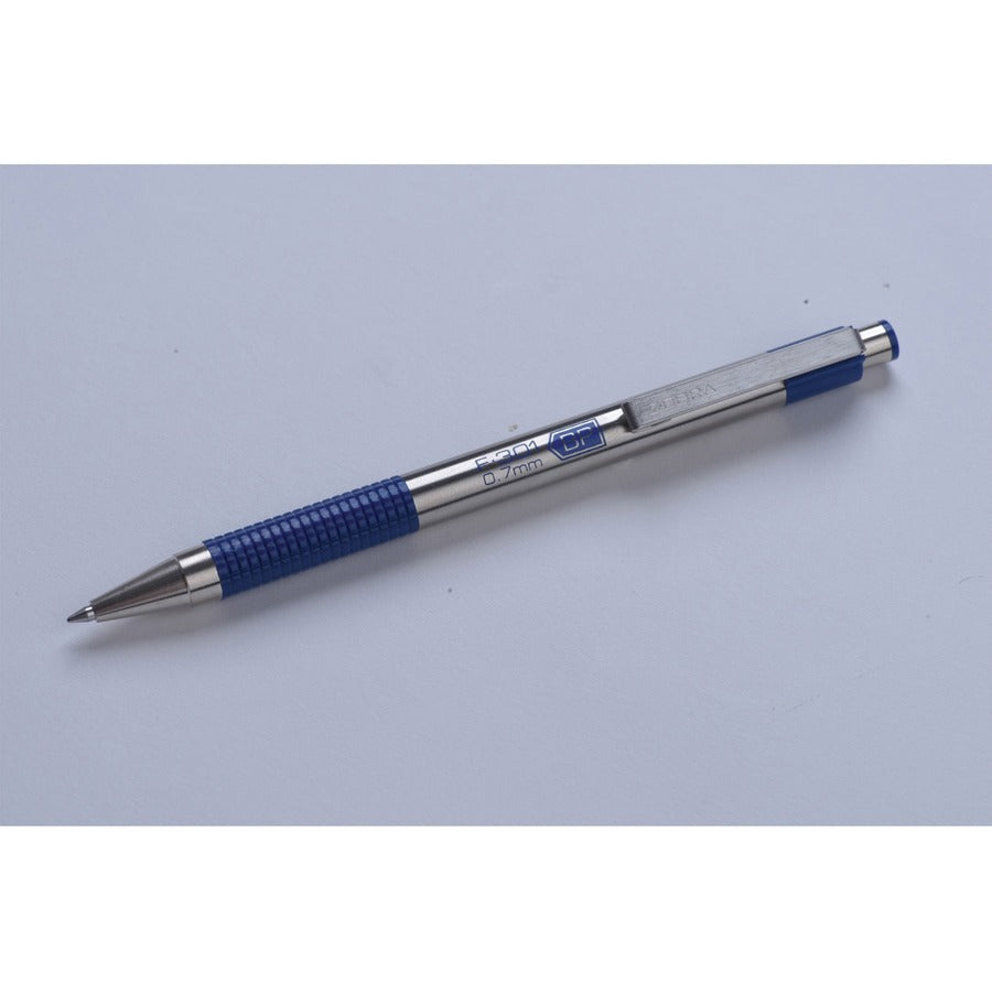 0.7 mm Fine Pen Point - Refillable - Retractable - Blue Ink - Stainless Steel Stainless Steel Barrel - 1 Dozen
