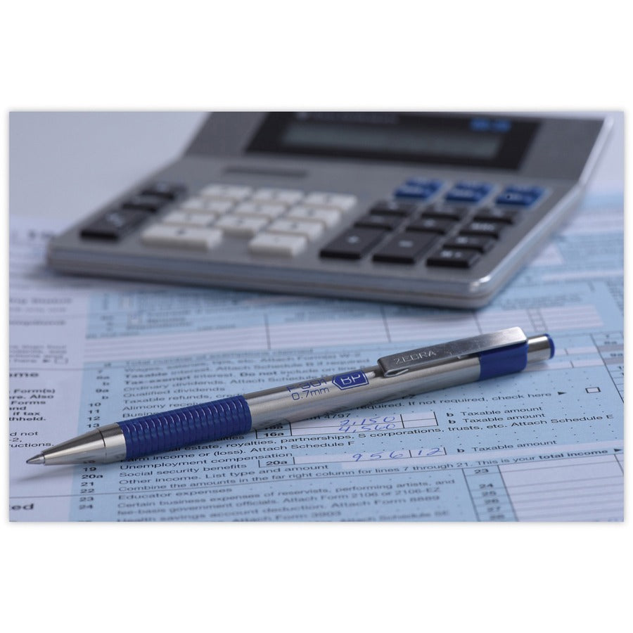 0.7 mm Fine Pen Point - Refillable - Retractable - Blue Ink - Stainless Steel Stainless Steel Barrel - 1 Dozen