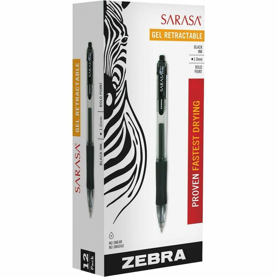 1 mm Bold Pen Point - Retractable - Black Ink - Gel-based - 1 Dozen