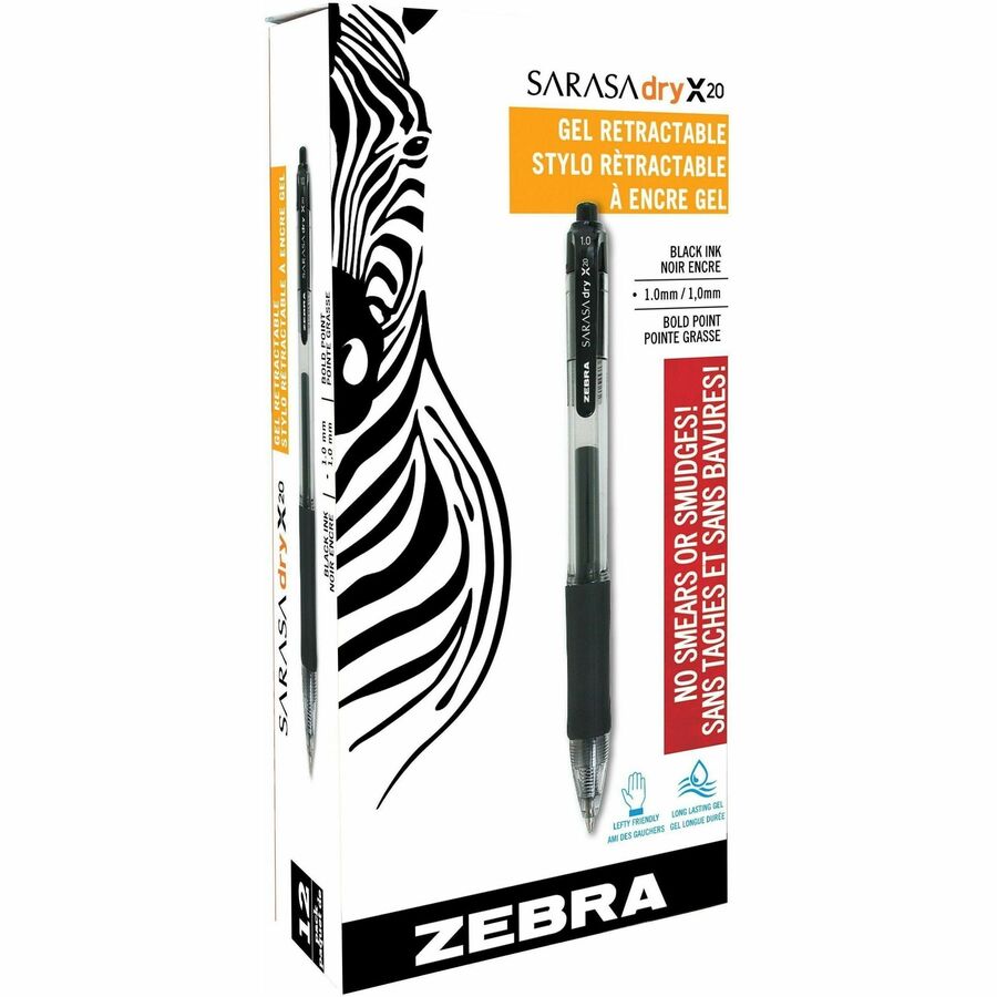 1 mm Bold Pen Point - Retractable - Black Ink - Gel-based - 1 Dozen