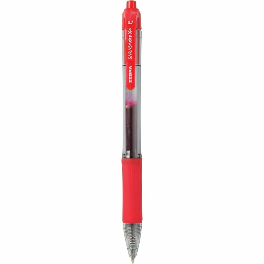 Zebra SARASA dry X20 Retractable Gel Pen - 0.7 mm Medium Pen Point - Refillable - Retractable - Red Ink - Pigment-based - Translucent Barrel - 1 Dozen