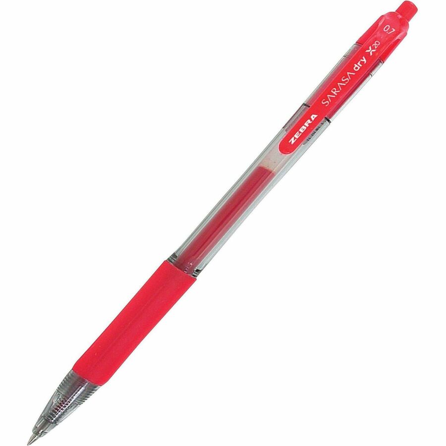 Zebra SARASA dry X20 Retractable Gel Pen - 0.7 mm Medium Pen Point - Refillable - Retractable - Red Ink - Pigment-based - Translucent Barrel - 1 Dozen