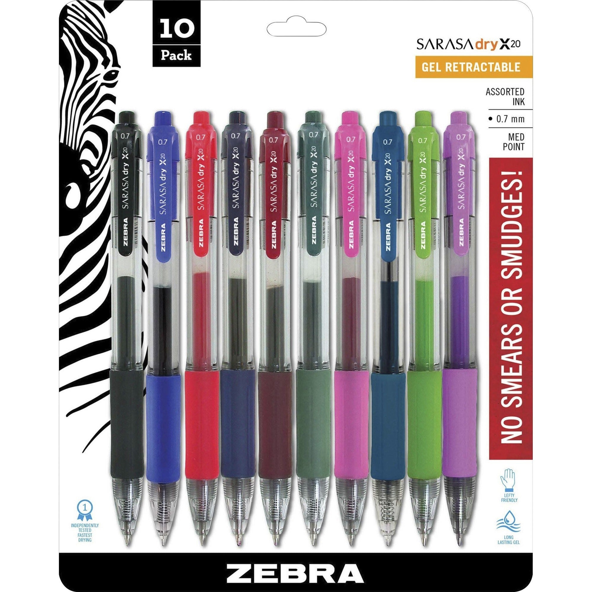 Zebra SARASA dry X20 Retractable Gel Pen - Medium Pen Point - Refillable - Retractable - Assorted Ink - Pigment-based - Translucent Barrel - 1 Set
