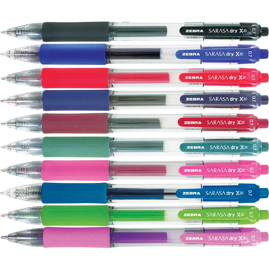 Zebra SARASA dry X20 Retractable Gel Pen - Medium Pen Point - Refillable - Retractable - Assorted Ink - Pigment-based - Translucent Barrel - 1 Set