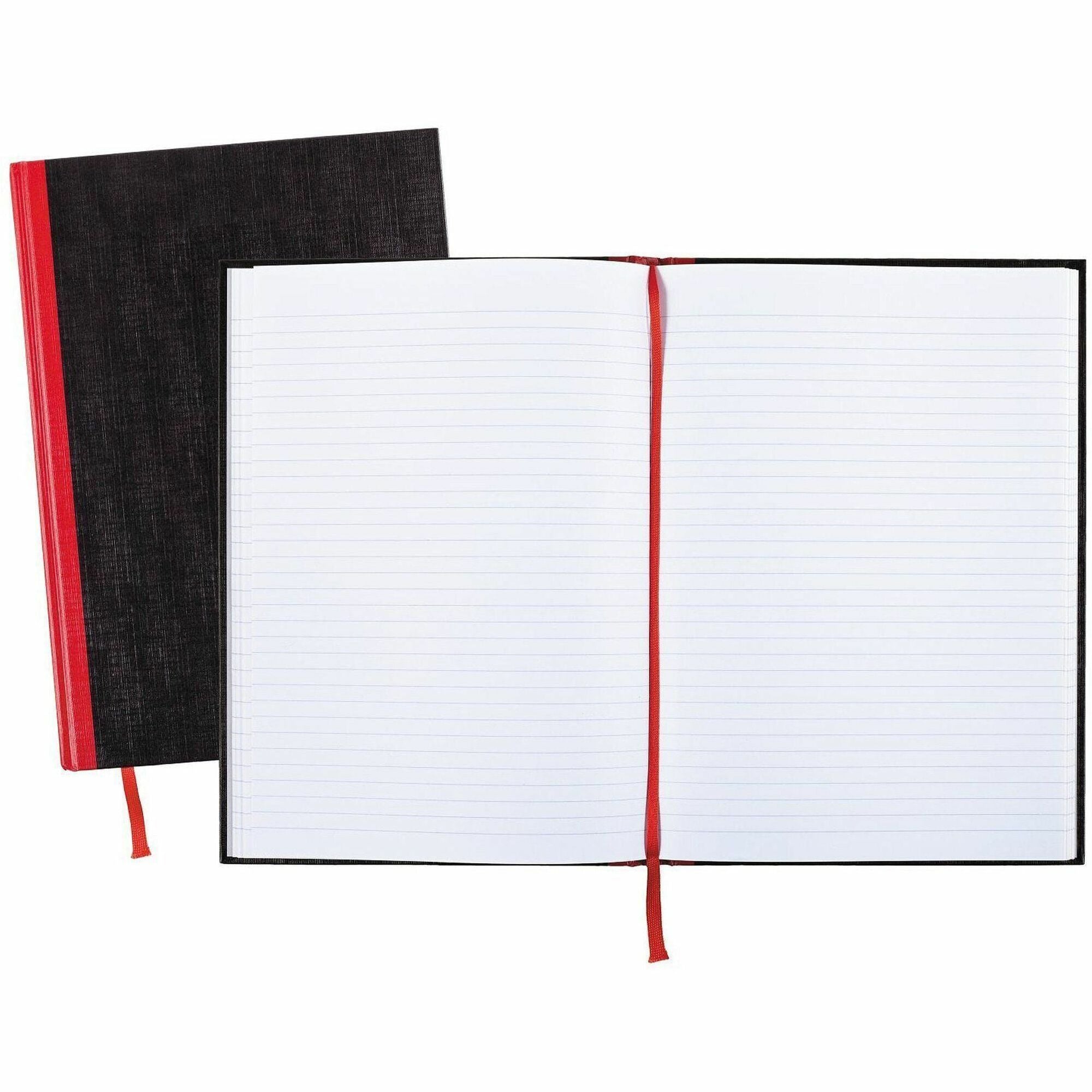 96 Sheets - Sewn - 24 lb Basis Weight - A4 - 8 1/4" x 11 3/4" Sheet Size - White Paper - Red Binding - Black Heavyweight Cover - Hard Cover, Ribbon Marker - 1 Each