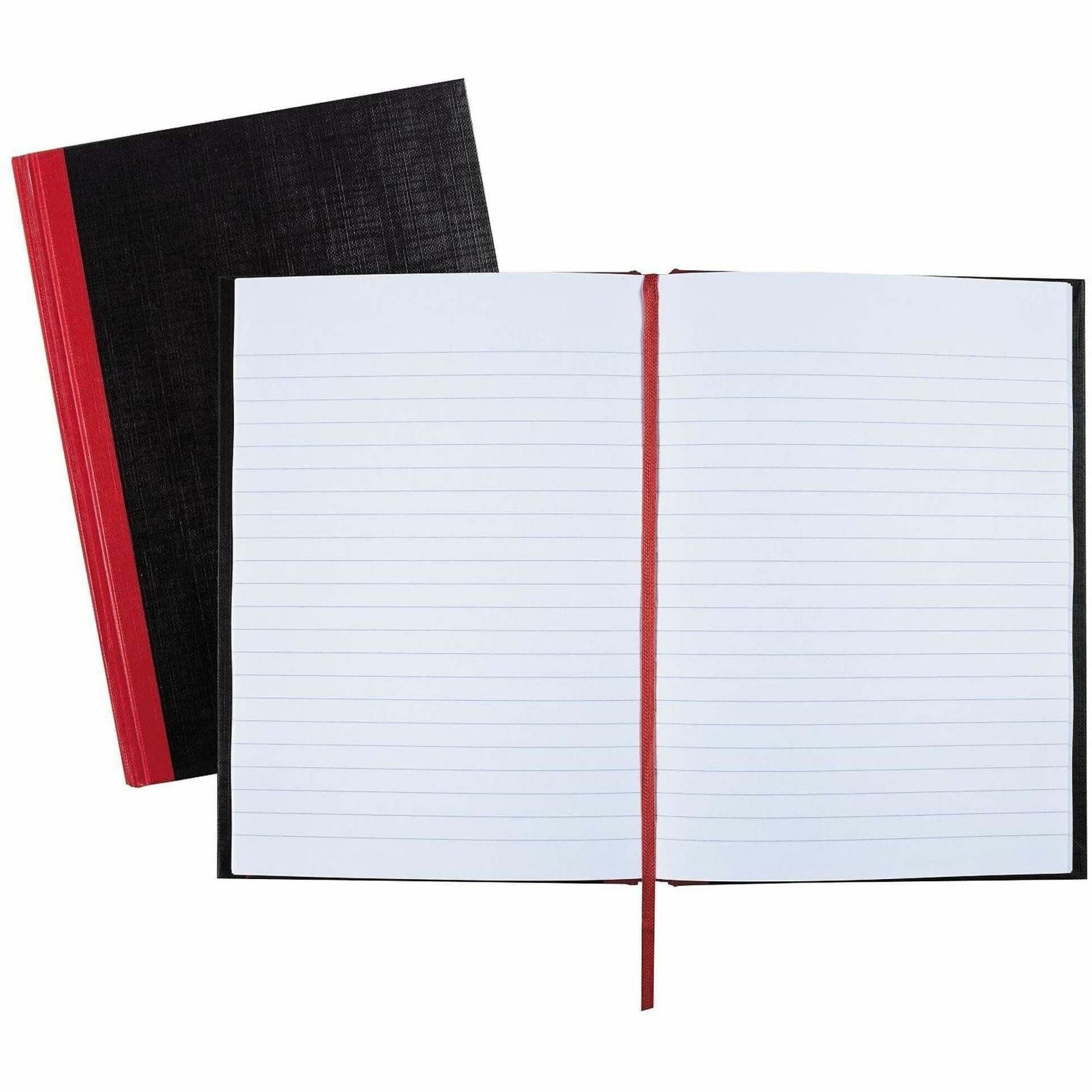 96 Sheets - Sewn - 24 lb Basis Weight - A5 - 5 5/8" x 8 1/4" Sheet Size - White Paper - Red Binding - Black Cover - Ribbon Marker, Hard Cover - 1 Each