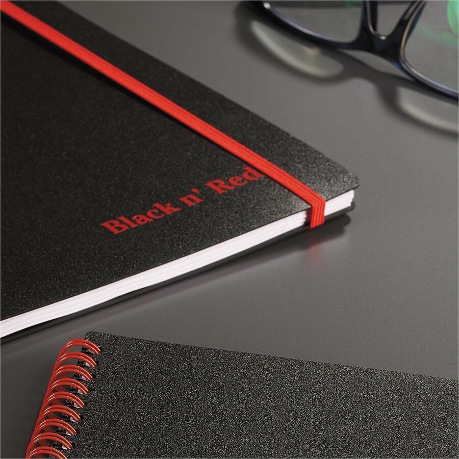 Black n' Red Business Notebook - 70 Sheets - Double Wire Spiral - 24 lb Basis Weight - A6 - 4 1/8" x 5 7/8" Sheet Size - White Paper - Red Binding - Black Polypropylene Cover - Perforated, Wipe-clean Cover, Strap - 1 Each