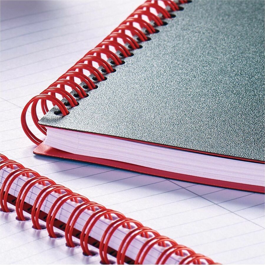 Black n' Red Business Notebook - 70 Sheets - Double Wire Spiral - 24 lb Basis Weight - A6 - 4 1/8" x 5 7/8" Sheet Size - White Paper - Red Binding - Black Polypropylene Cover - Perforated, Wipe-clean Cover, Strap - 1 Each