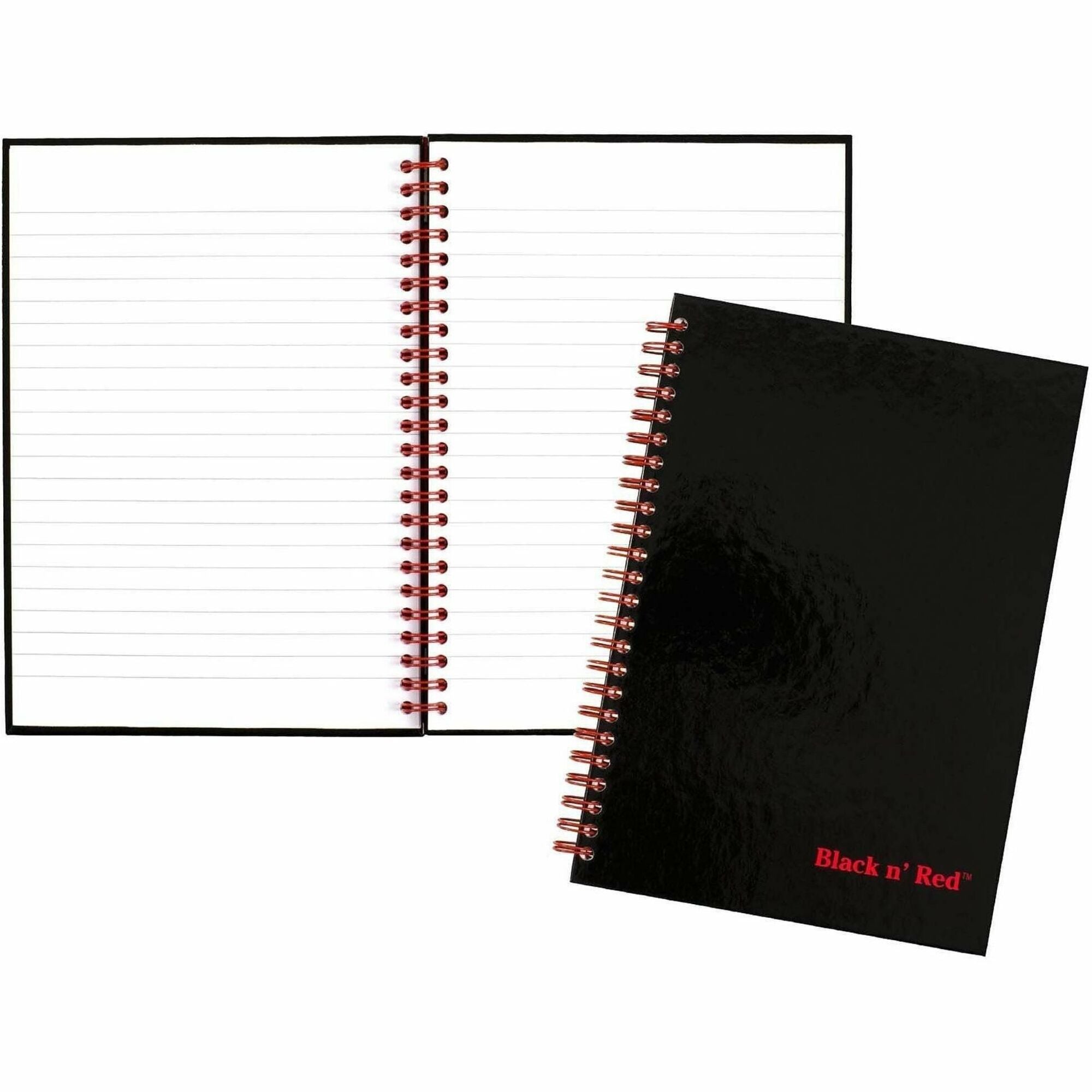 70 Sheets - Wire Bound - 24 lb Basis Weight - A5 - 5 7/8" x 8 1/4" Sheet Size - White Paper - Red Binding - Black Cover - Perforated, Wipe-clean Cover, Laminated, Pocket - 1 Each