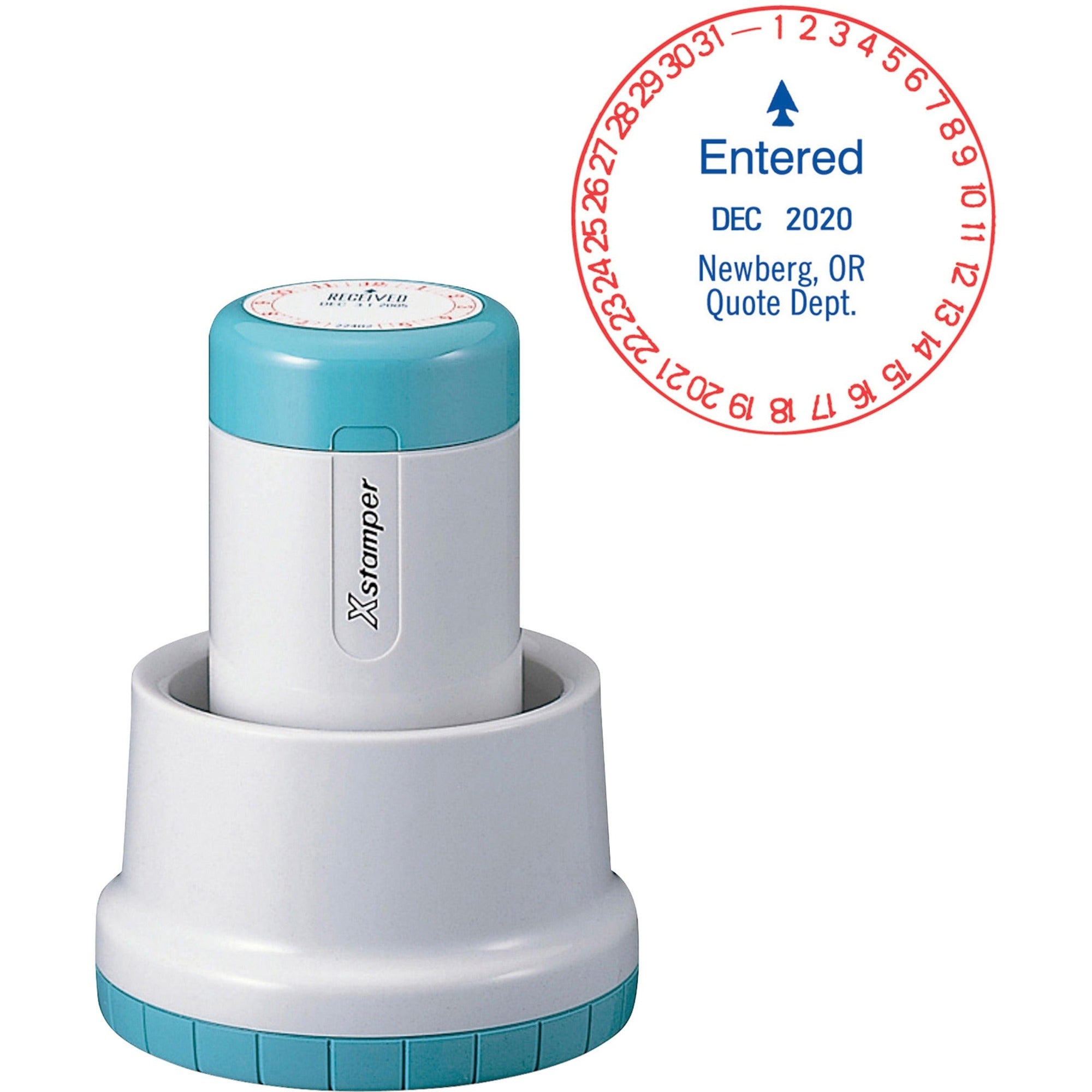 Custom Message/Date Stamp - 1.19" Impression Diameter - 50000 Impression(s) - Red, Blue - Recycled - 1 Each