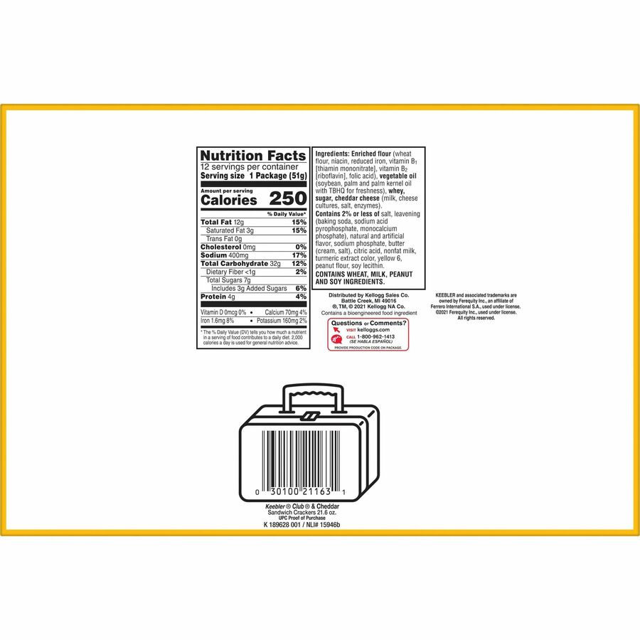 Cheese, Club and Cheddar - 1.35 lb - 12 / Box